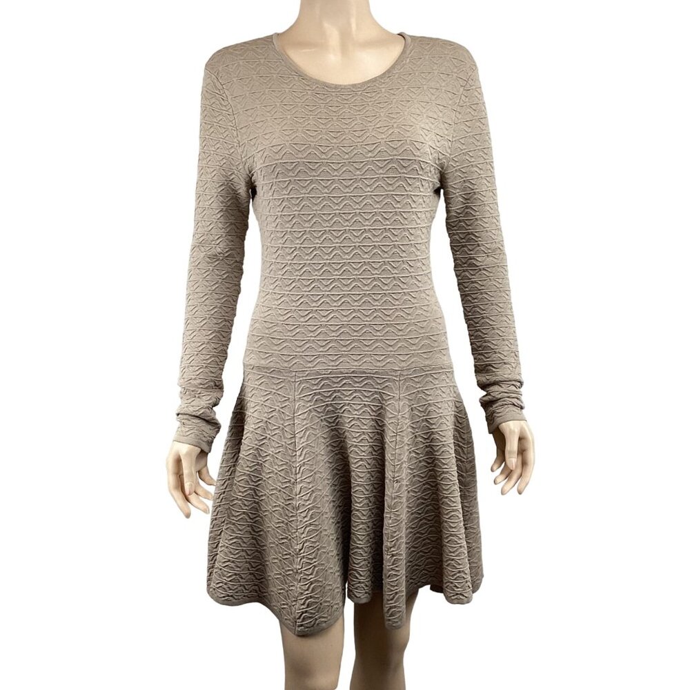 Torn By Ronny Kobo‎ Dress Size Medium Amanda Knit Lasso Diamonds Beige Textured